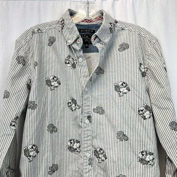 Stars & Stripes Mens Button-Up Shirt Skull/Stripe Long Sleeve Slim Fit S - Picture 4 of 12